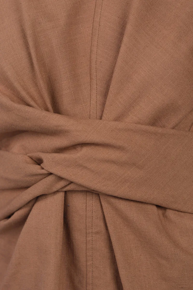 Ekina|Linen Tie-Front Midi Dress