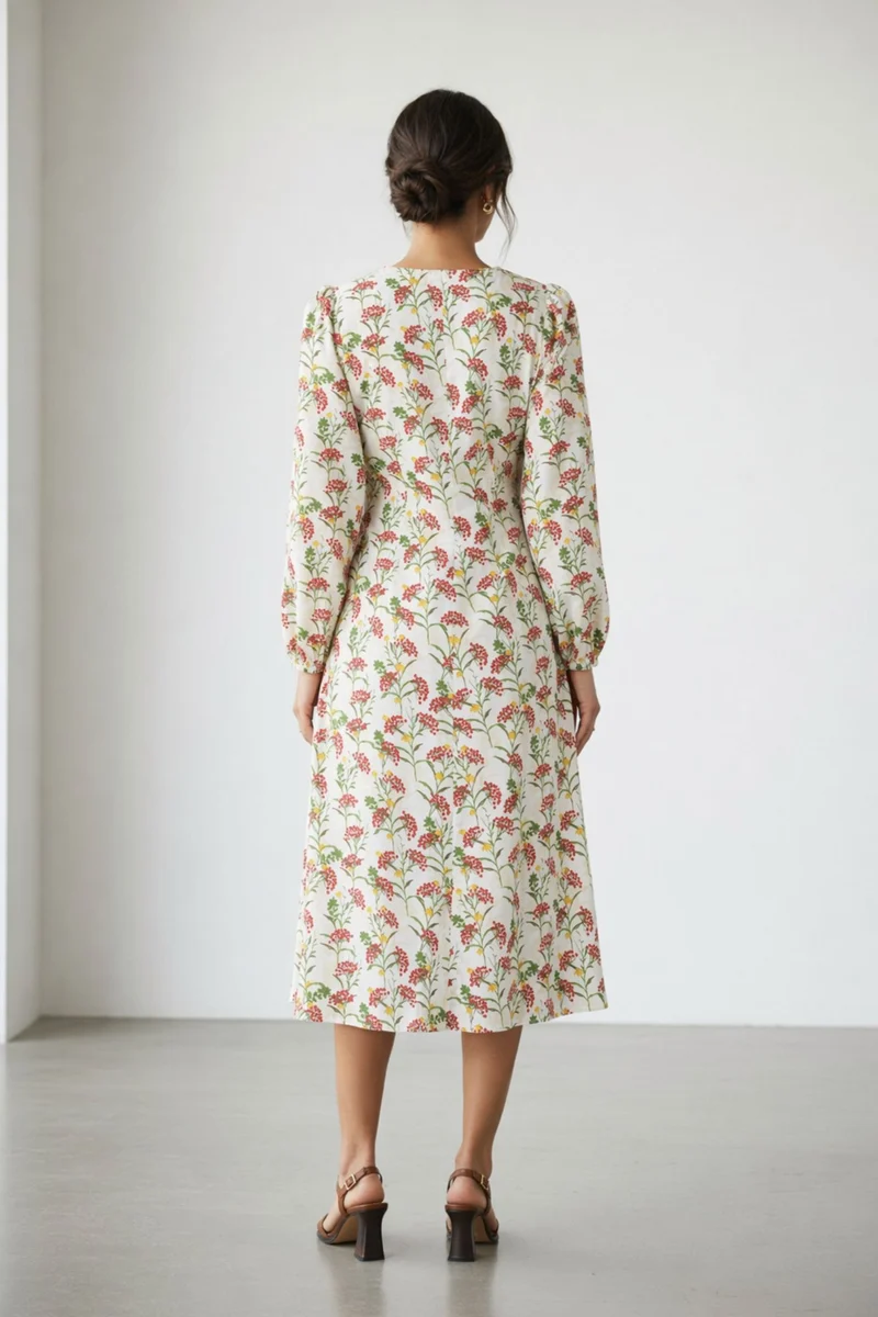 Liri|100% Viscose Bishop Sleeve Print Dress