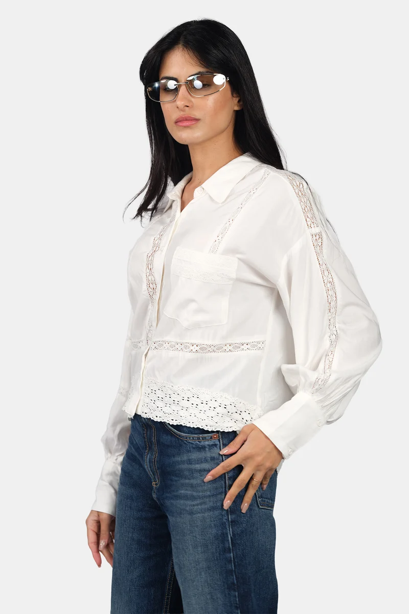 CIA|100% Viscose Lace Accent Overshirt