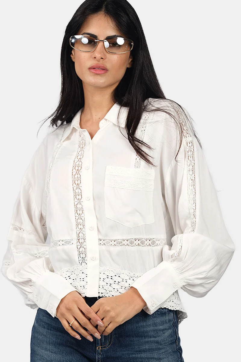 CIA|100% Viscose Lace Accent Overshirt
