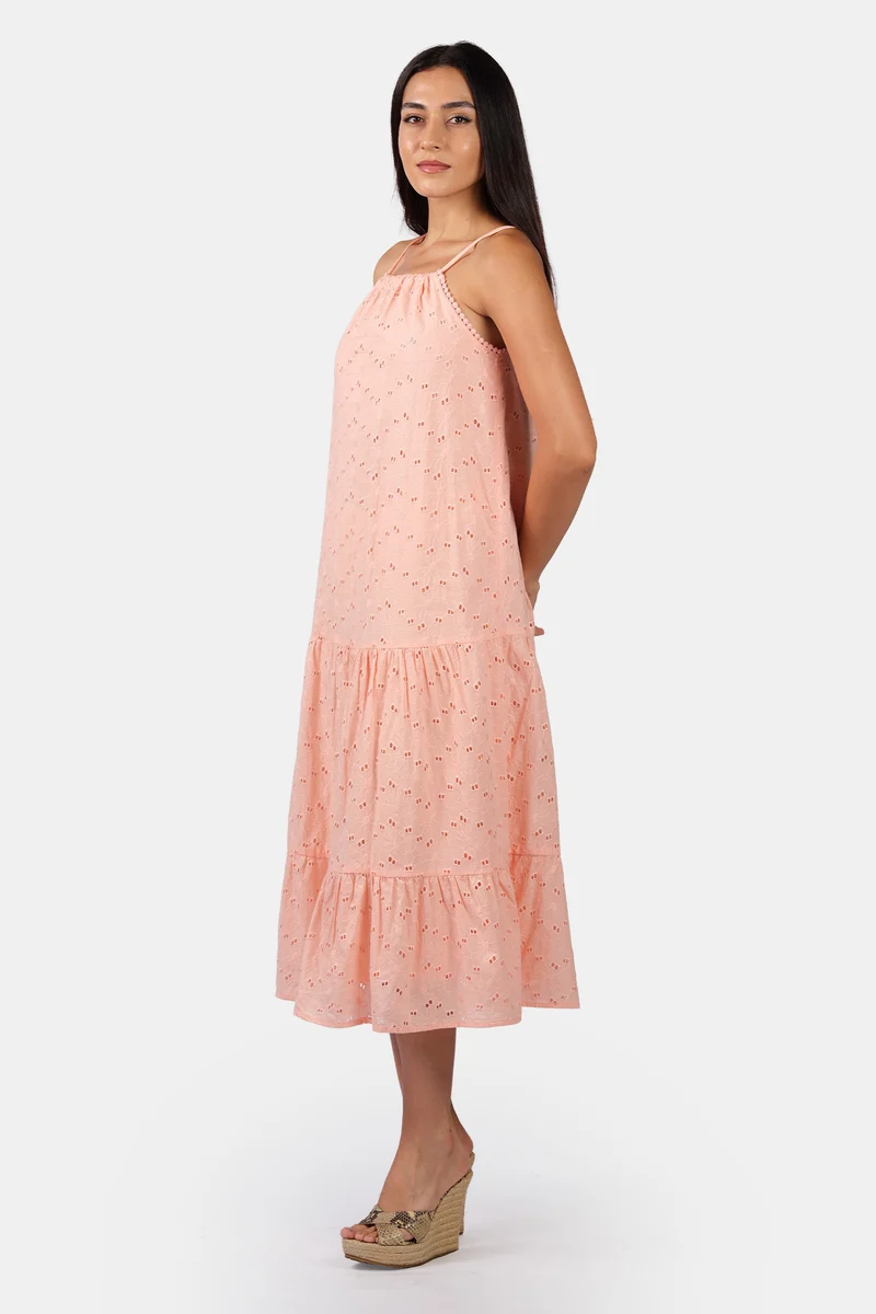Sataara|100% Cotton Schiffli Halter Maxi Dress