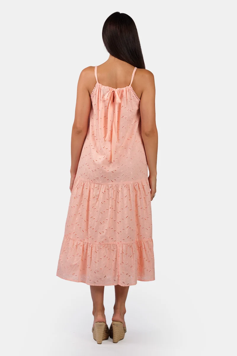 Sataara|100% Cotton Schiffli Halter Maxi Dress