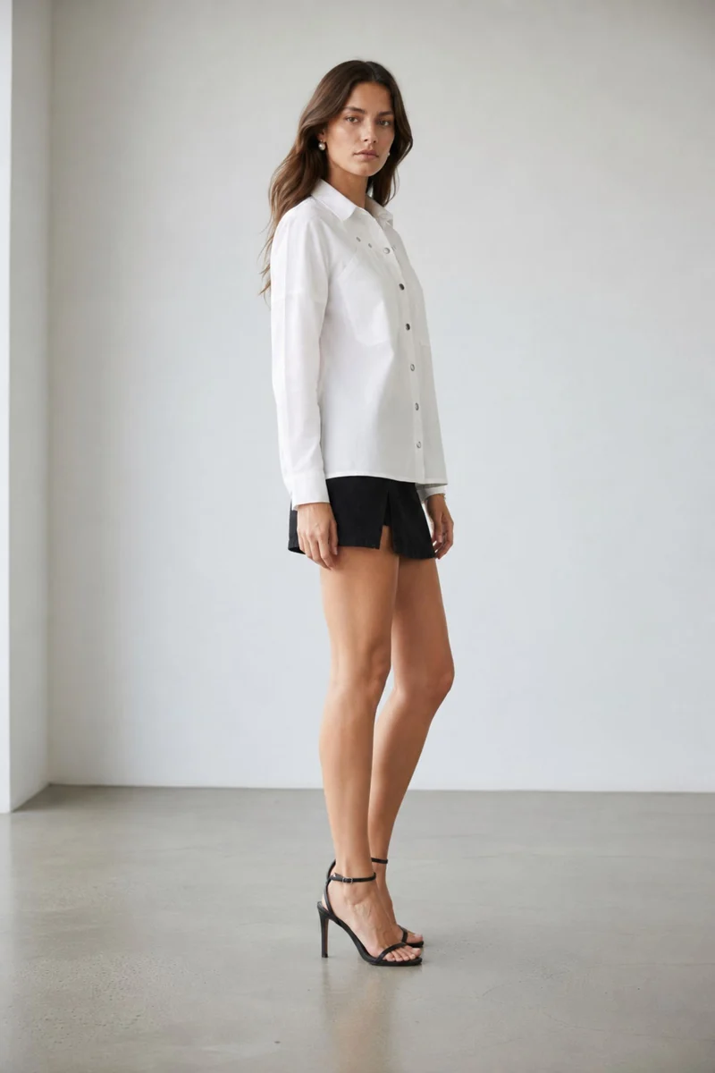 Zerina|Cotton Stretch Oversized Utility Shirt