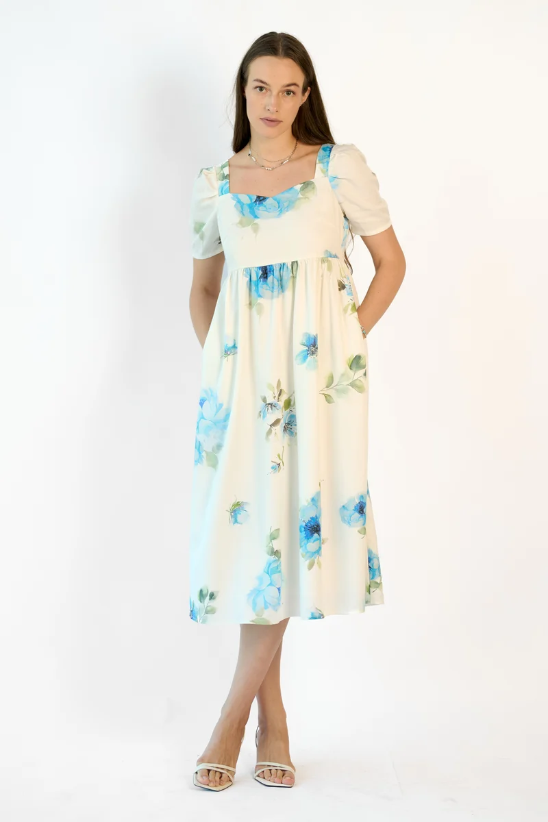 Elaria|100% Tencel Volume Sleeve Midi Dress