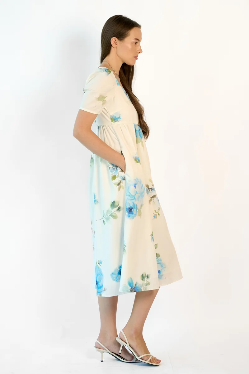 Elaria|100% Tencel Volume Sleeve Midi Dress