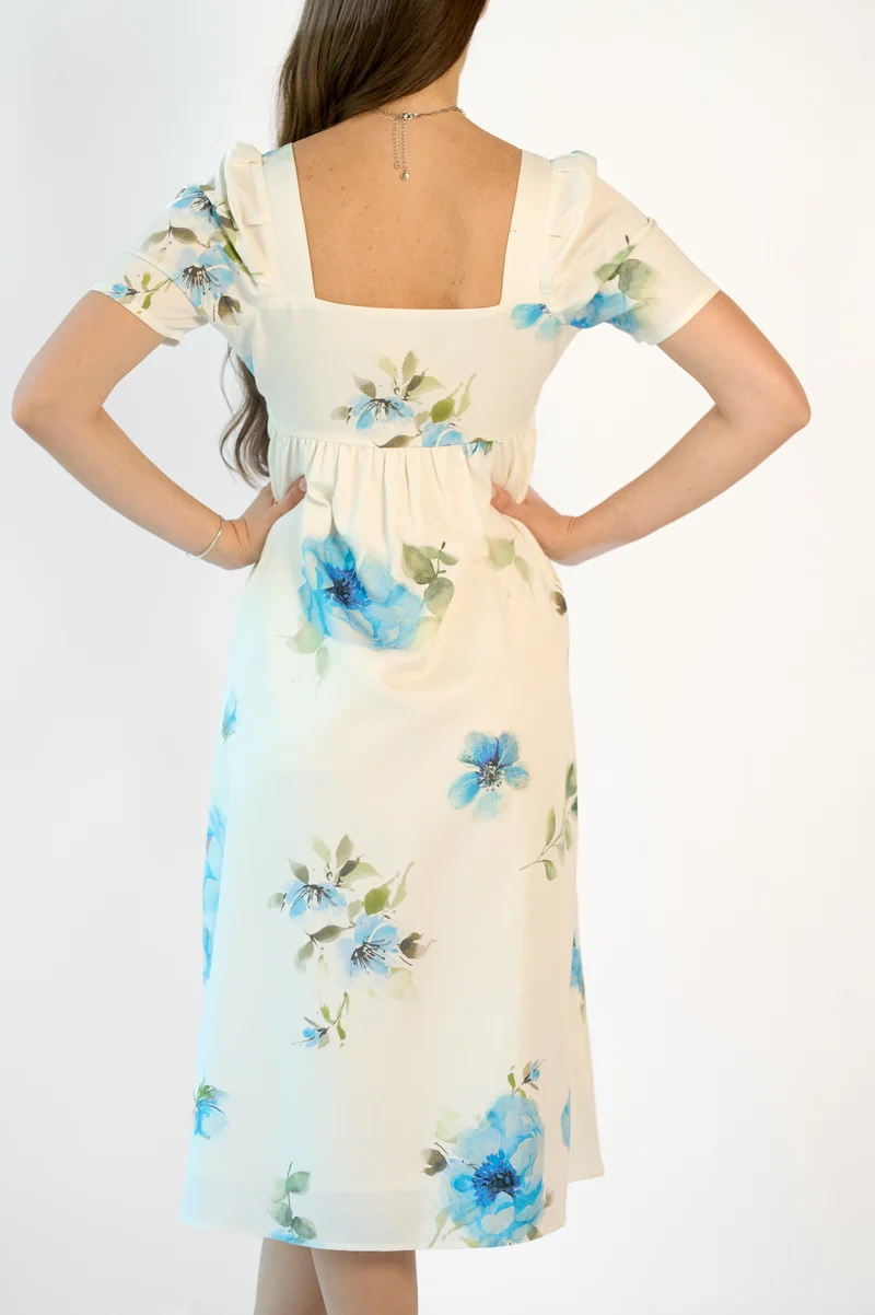 Elaria|100% Tencel Volume Sleeve Midi Dress