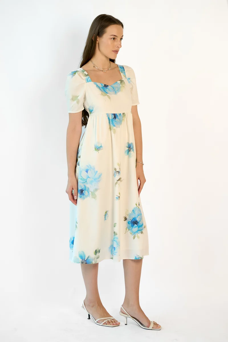 Elaria|100% Tencel Volume Sleeve Midi Dress