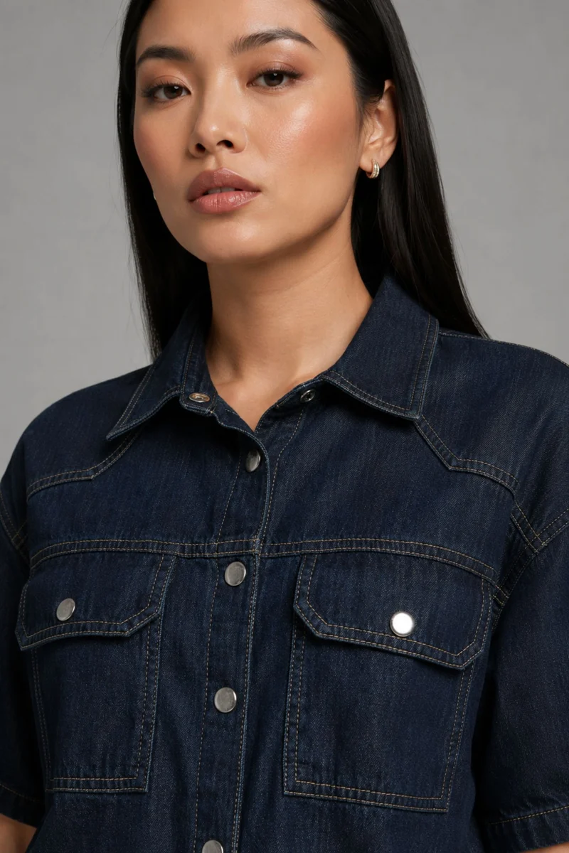 Fira|100% Cotton Boxy Cropped Denim Shirt
