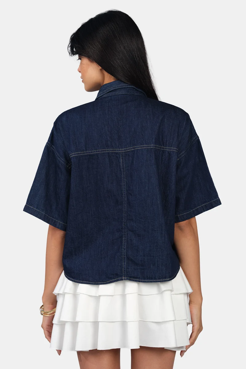Zola|100% Cotton Boxy Cropped Denim Shirt