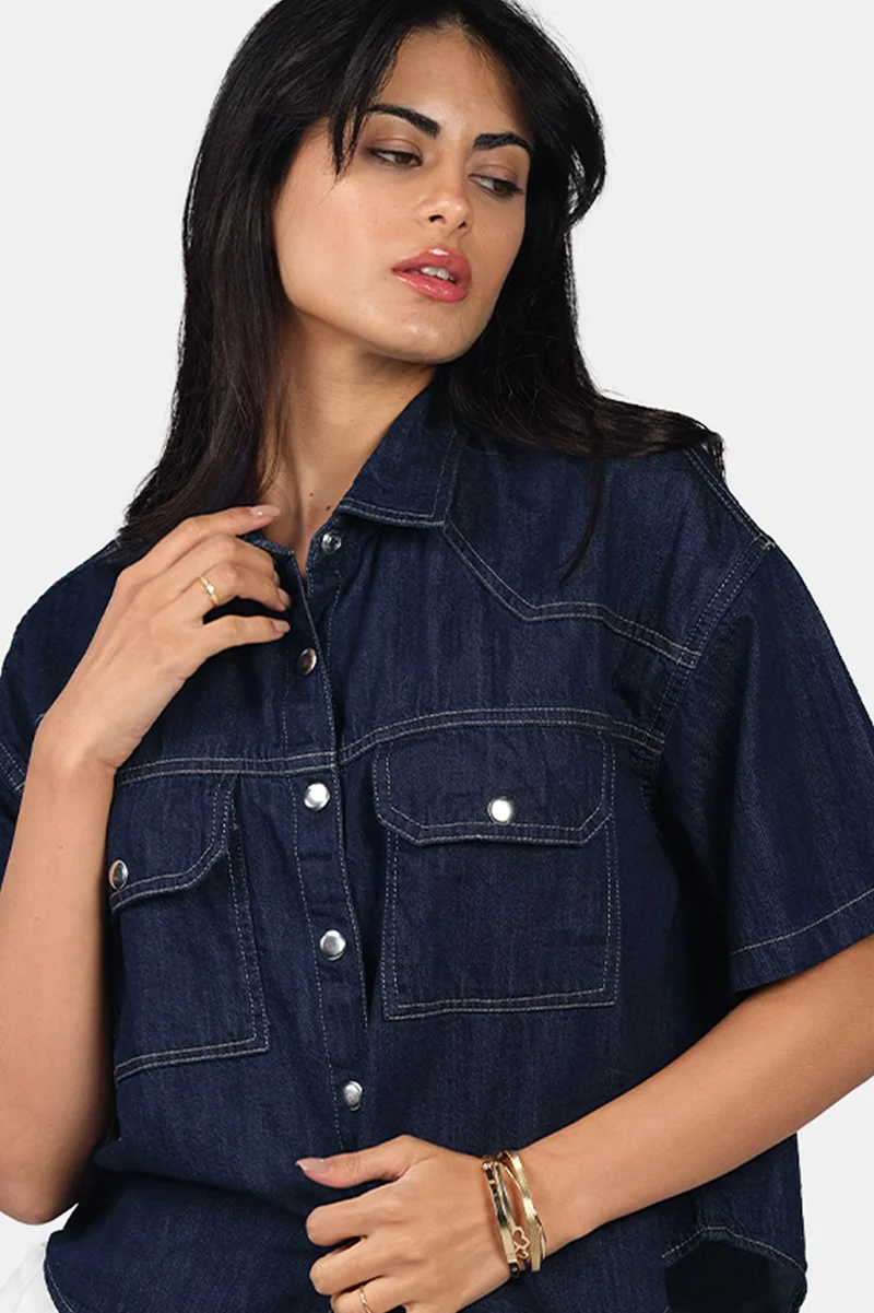 Zola|100% Cotton Boxy Cropped Denim Shirt