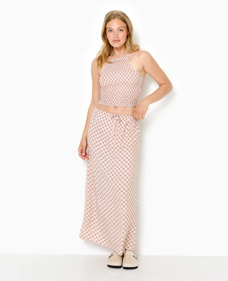Jupe longue ceinture élastiquée motif carreaux