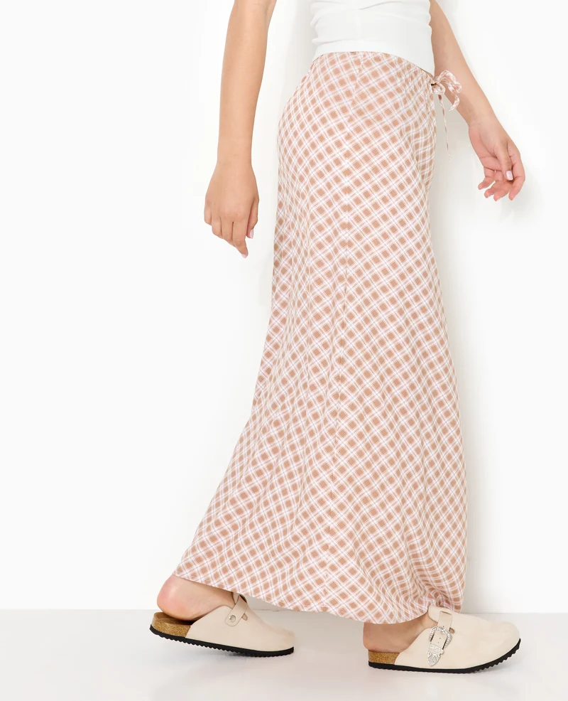 Jupe longue ceinture élastiquée motif carreaux