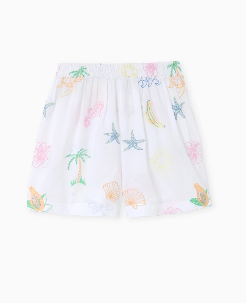 Short en voile de coton brodé