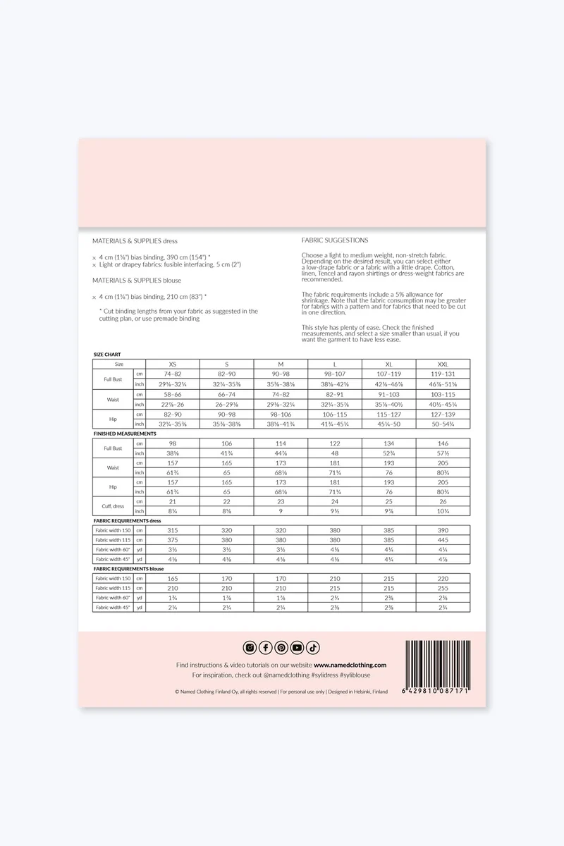 Patron de couture PDF | Robe et Blouse Syli | Named Clothing