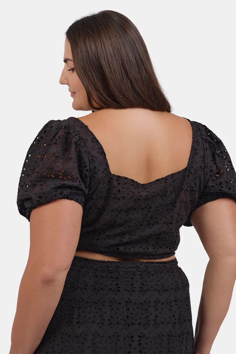 Melis Top|100% Cotton Schiffli Cropped Top