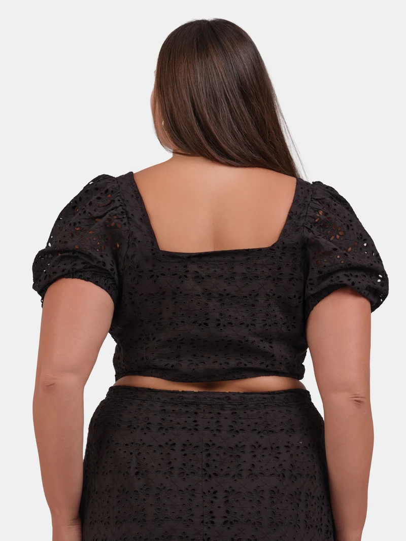 Melis Top|100% Cotton Schiffli Cropped Top