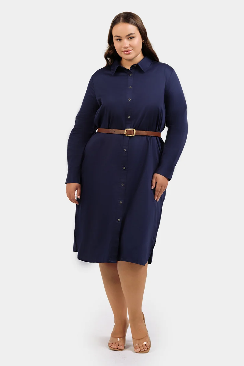 Kubra|100% Cotton Midi Shirt Dress
