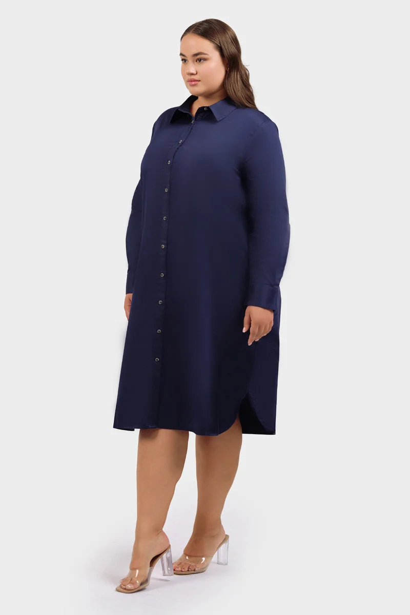 Kubra|100% Cotton Midi Shirt Dress