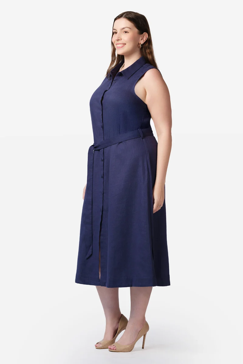 Rabia|100% Viscose Sleeveless Midi Shirt Dress