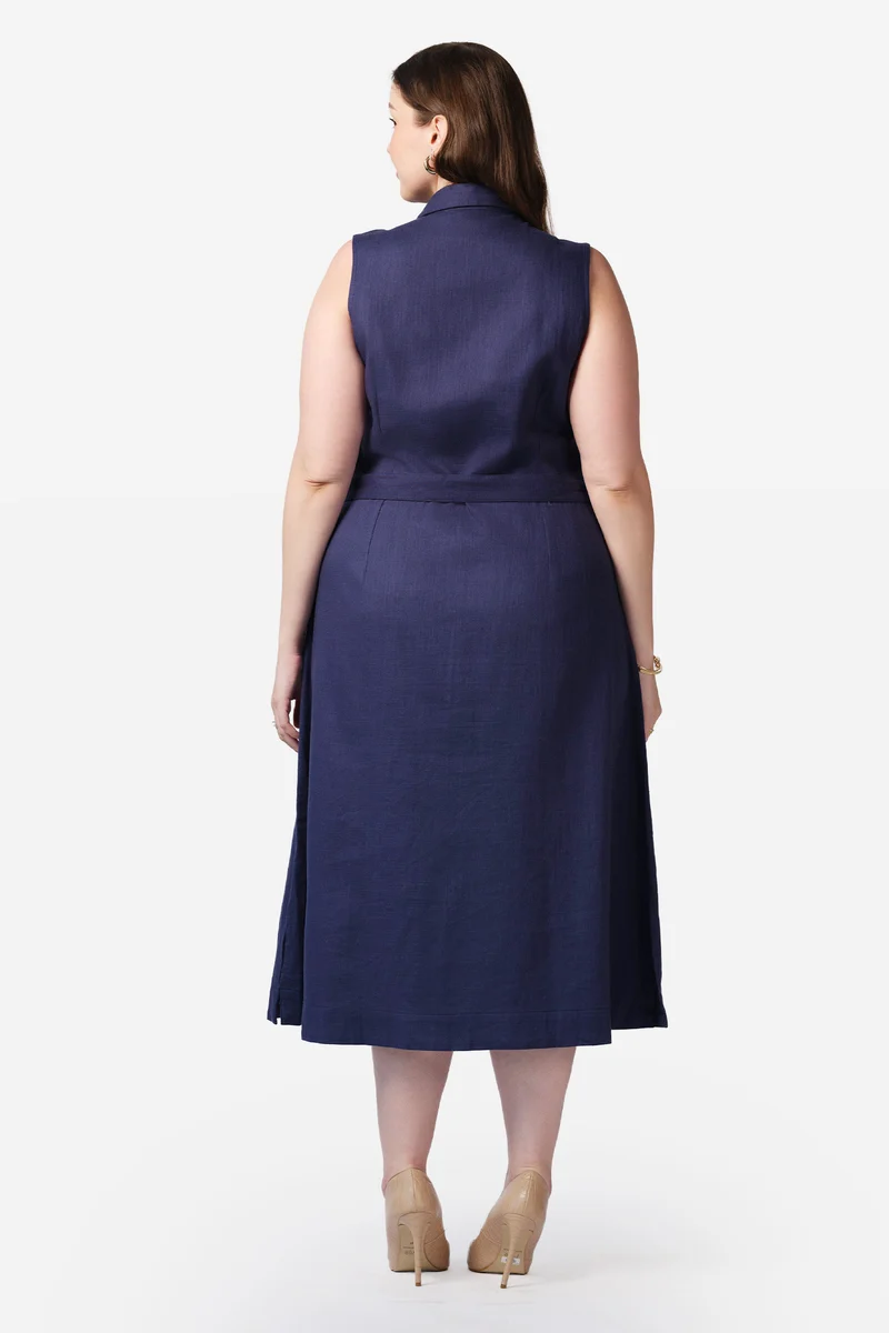 Rabia|100% Viscose Sleeveless Midi Shirt Dress
