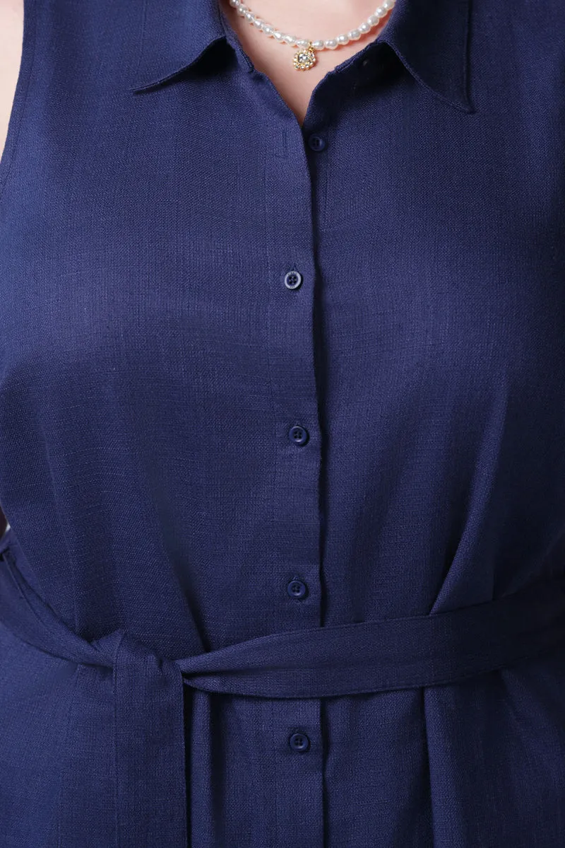 Rabia|100% Viscose Sleeveless Midi Shirt Dress