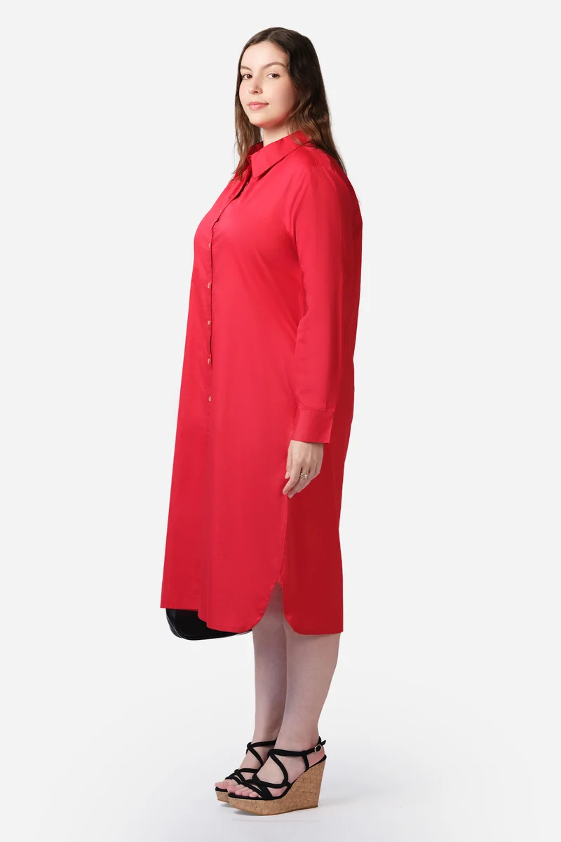 Hane|100% Cotton Midi Shirt Dress