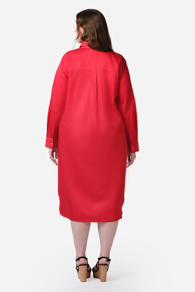 Hane|100% Cotton Midi Shirt Dress