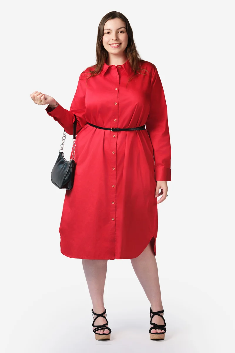 Hane|100% Cotton Midi Shirt Dress