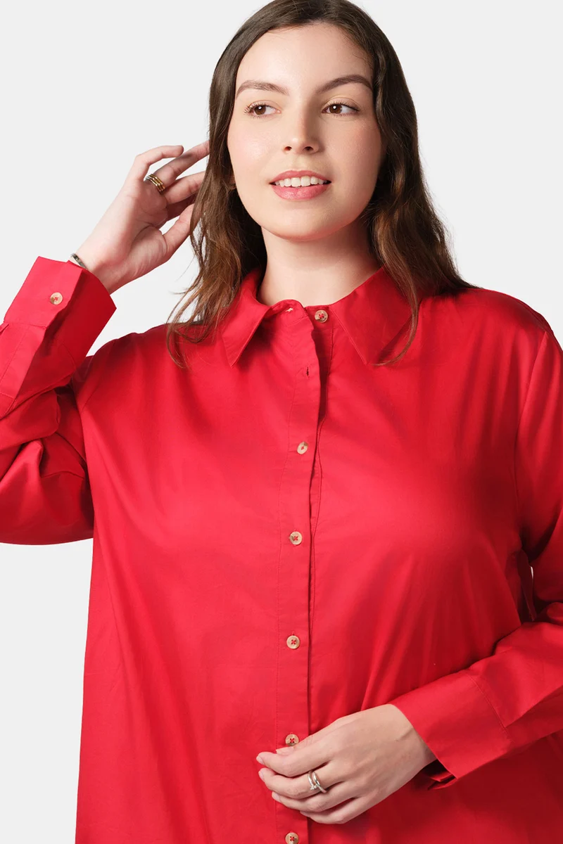 Hane|100% Cotton Midi Shirt Dress