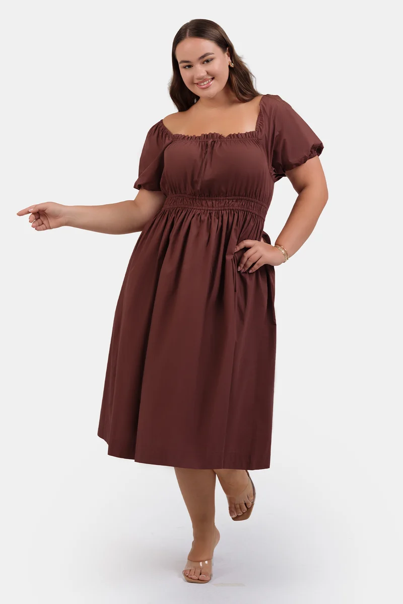 Gulsah|100% Cotton Midi Dress With Ruffle Detail