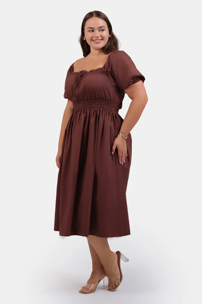 Gulsah|100% Cotton Midi Dress With Ruffle Detail