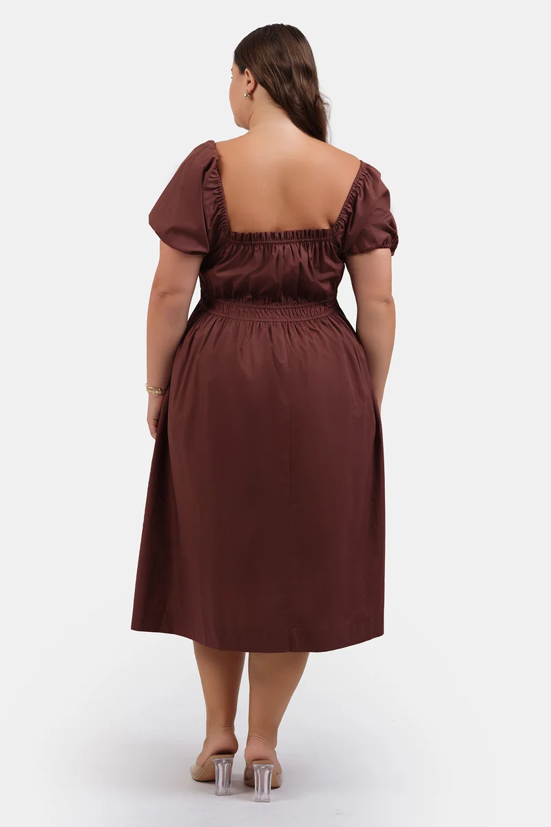 Gulsah|100% Cotton Midi Dress With Ruffle Detail