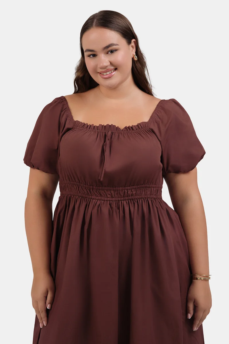 Gulsah|100% Cotton Midi Dress With Ruffle Detail