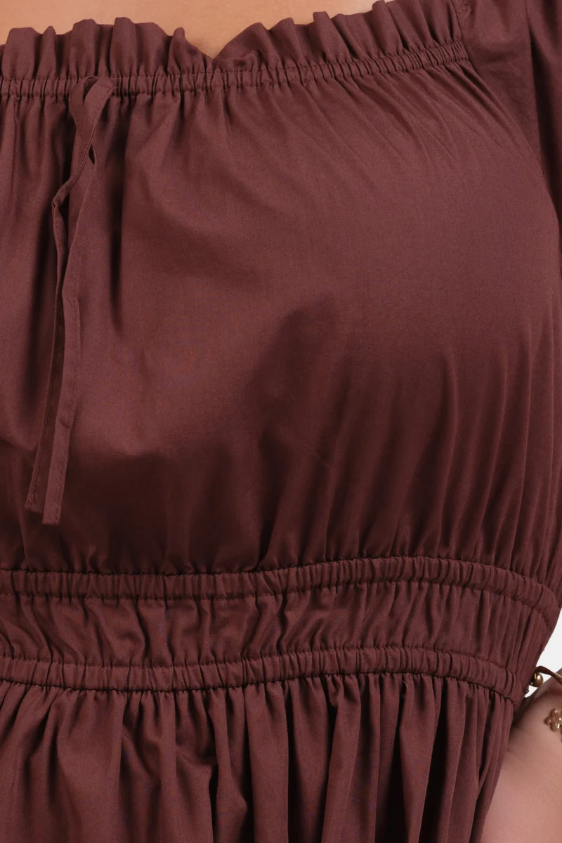 Gulsah|100% Cotton Midi Dress With Ruffle Detail