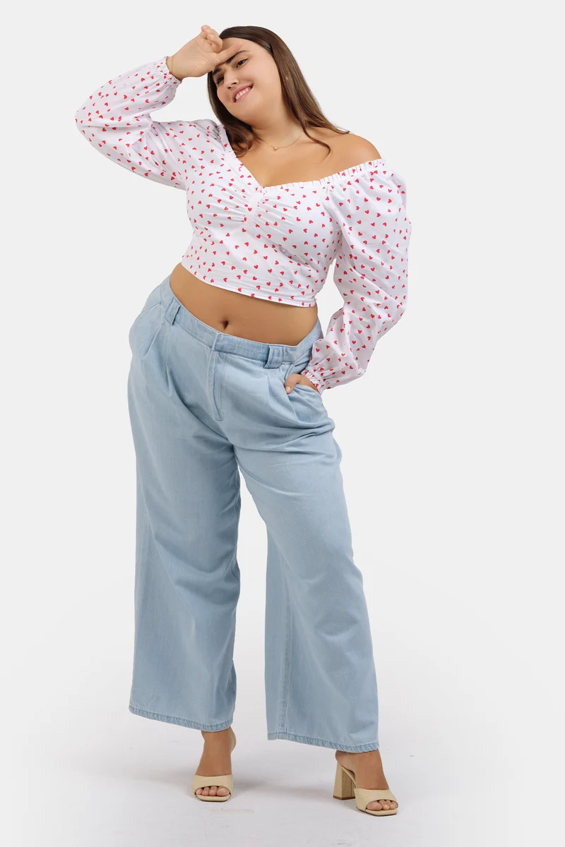 Ilayda|100% Cotton Cropped Top With Sweetheart Neckline