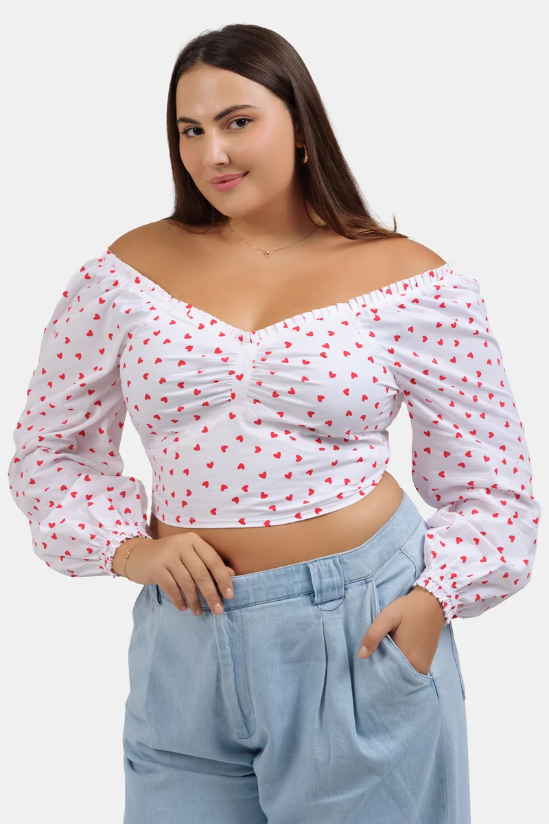 Ilayda|100% Cotton Cropped Top With Sweetheart Neckline