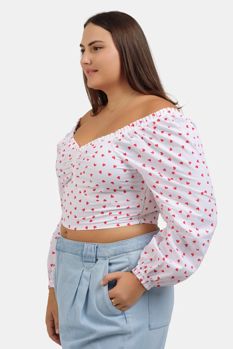 Ilayda|100% Cotton Cropped Top With Sweetheart Neckline