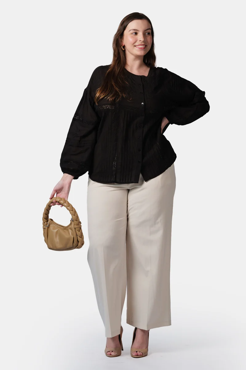 Pelin|Cotton Shirt With Lace And Embroidery