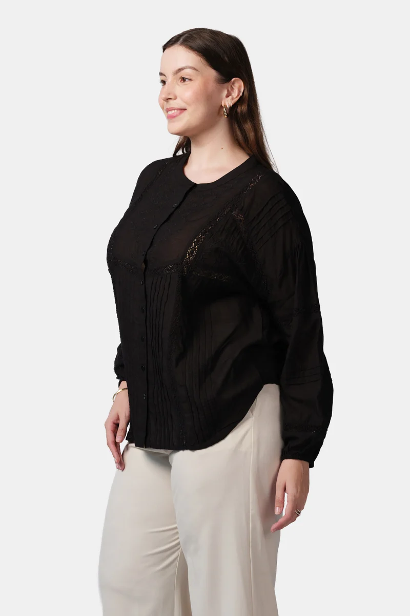 Pelin|Cotton Shirt With Lace And Embroidery