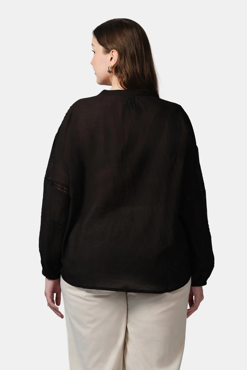 Pelin|Cotton Shirt With Lace And Embroidery