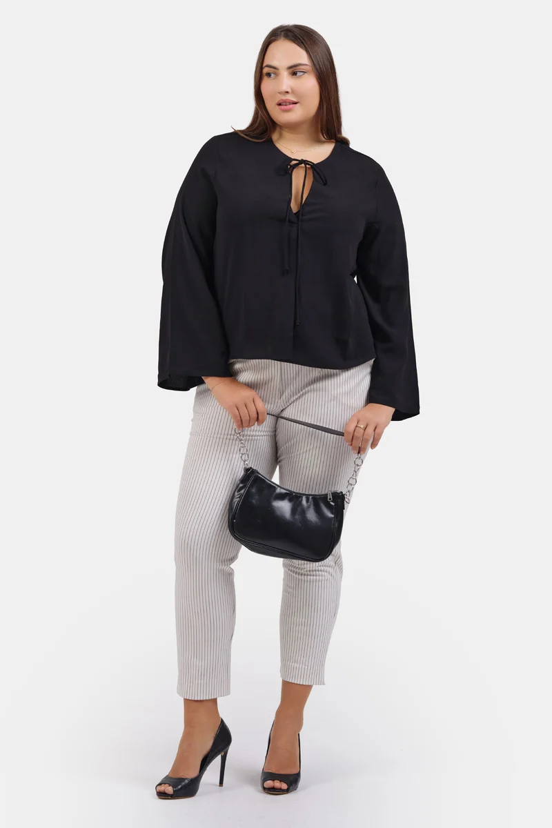 Milol|Crepe Flared Top With Front Tie-Up Detail