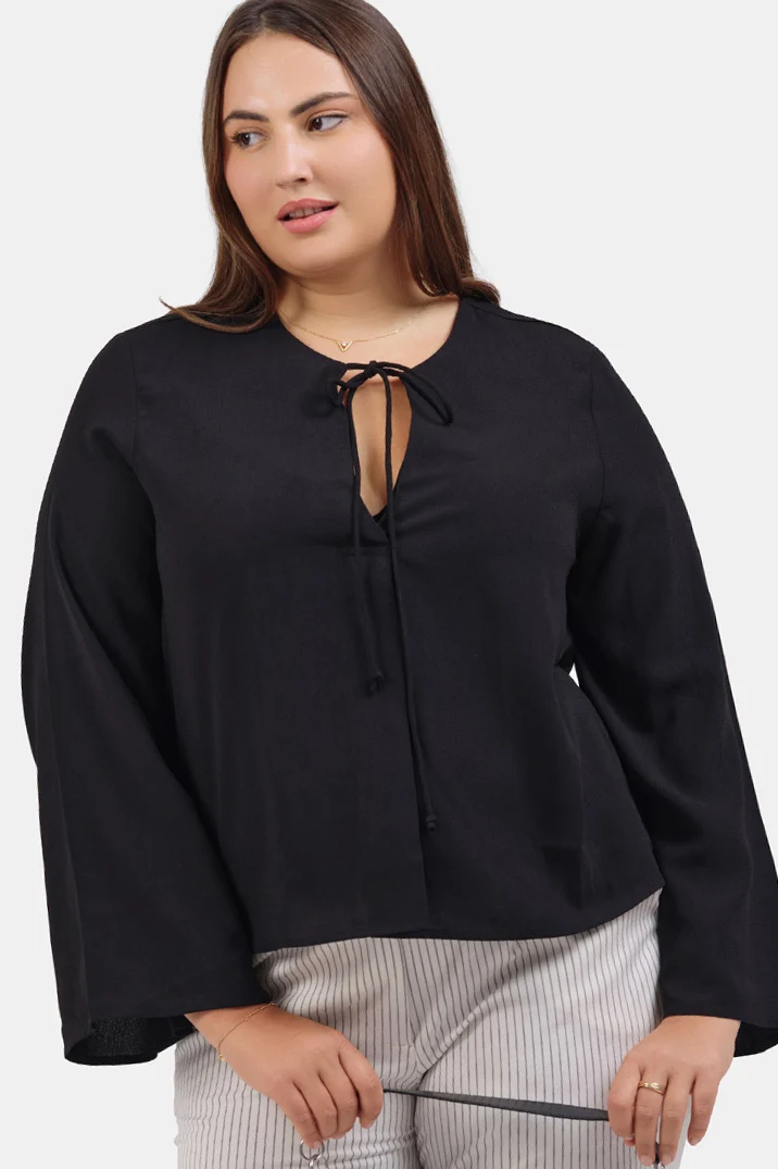 Milol|Crepe Flared Top With Front Tie-Up Detail
