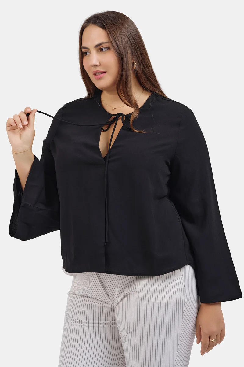 Milol|Crepe Flared Top With Front Tie-Up Detail