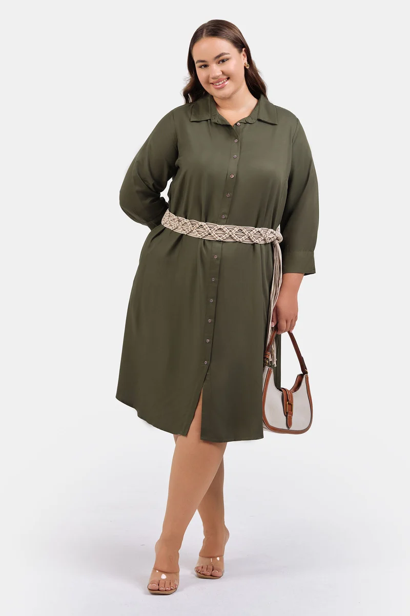 Firuze|100% Tencel Midi Dress With Belt