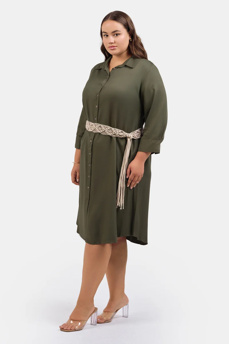 Firuze|100% Tencel Midi Dress With Belt