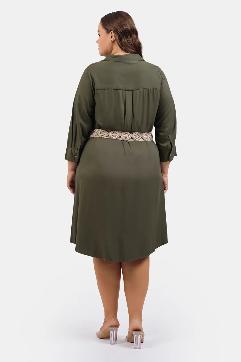 Firuze|100% Tencel Midi Dress With Belt