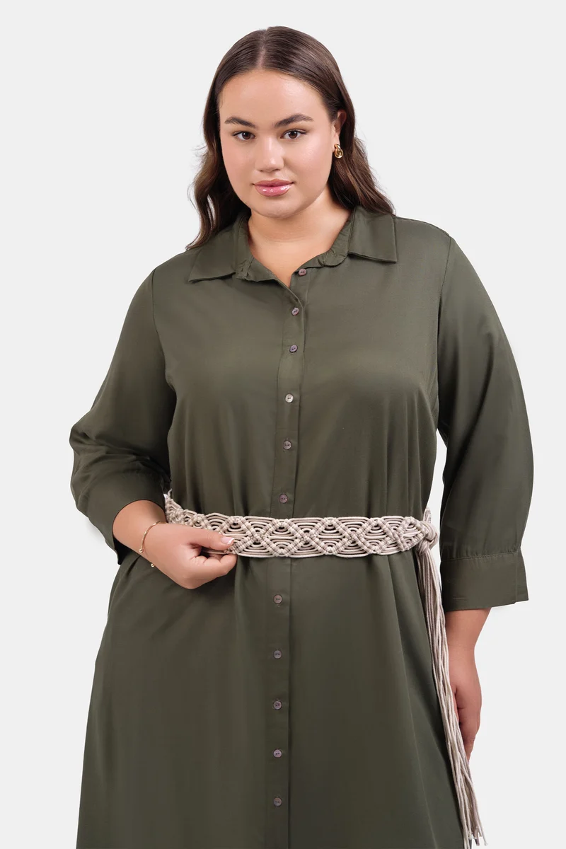 Firuze|100% Tencel Midi Dress With Belt