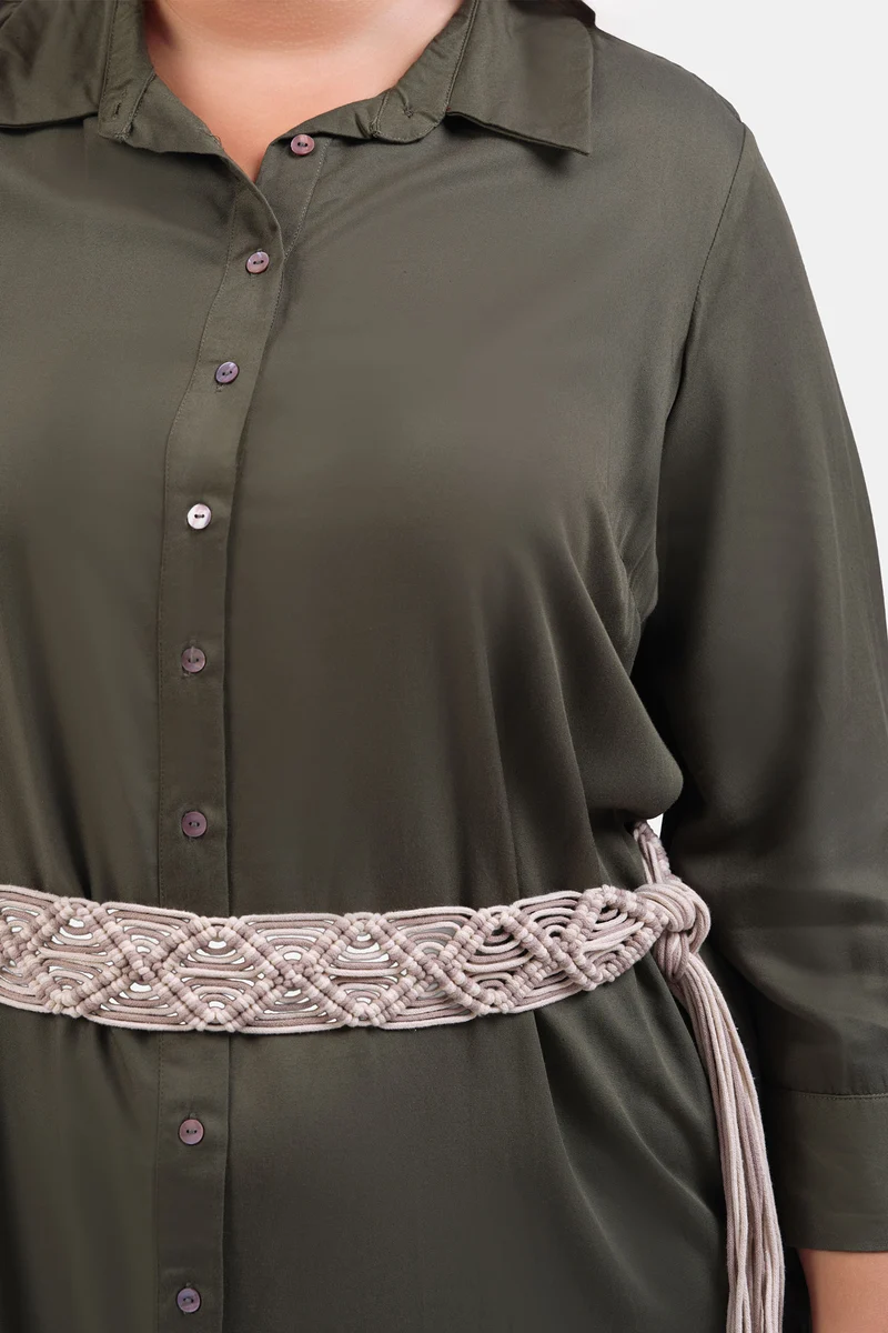 Firuze|100% Tencel Midi Dress With Belt