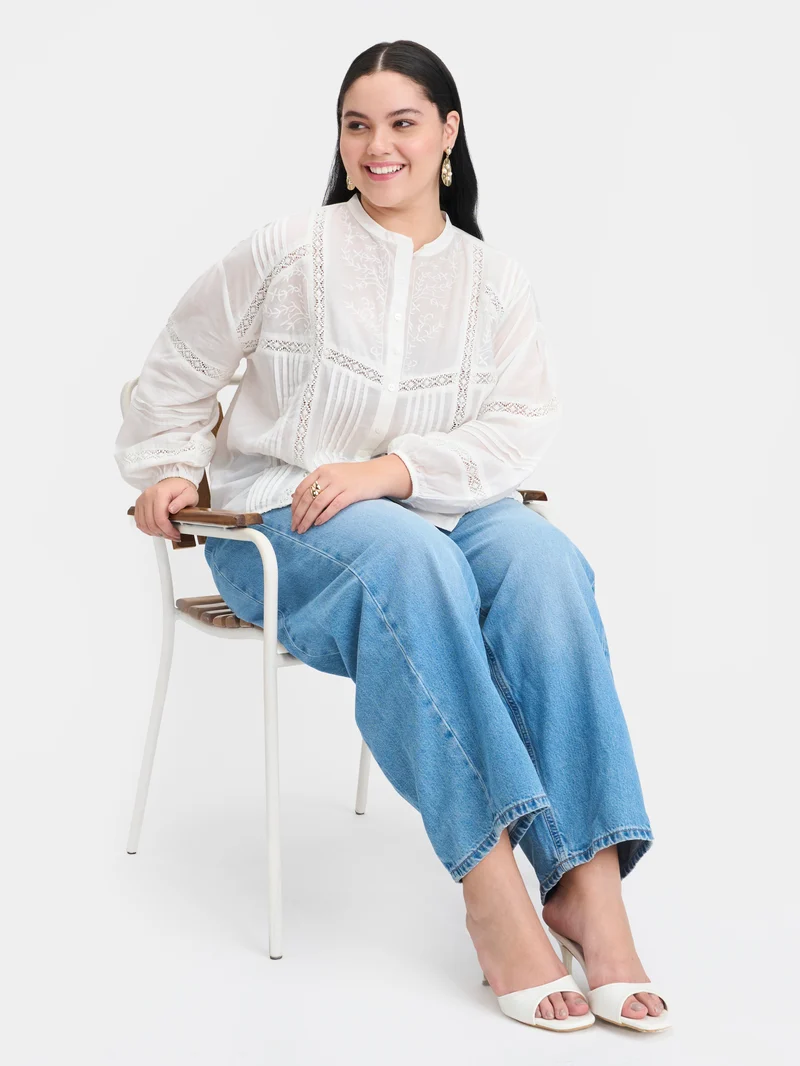 Chiara|Cotton Shirt With Lace And Embroidery