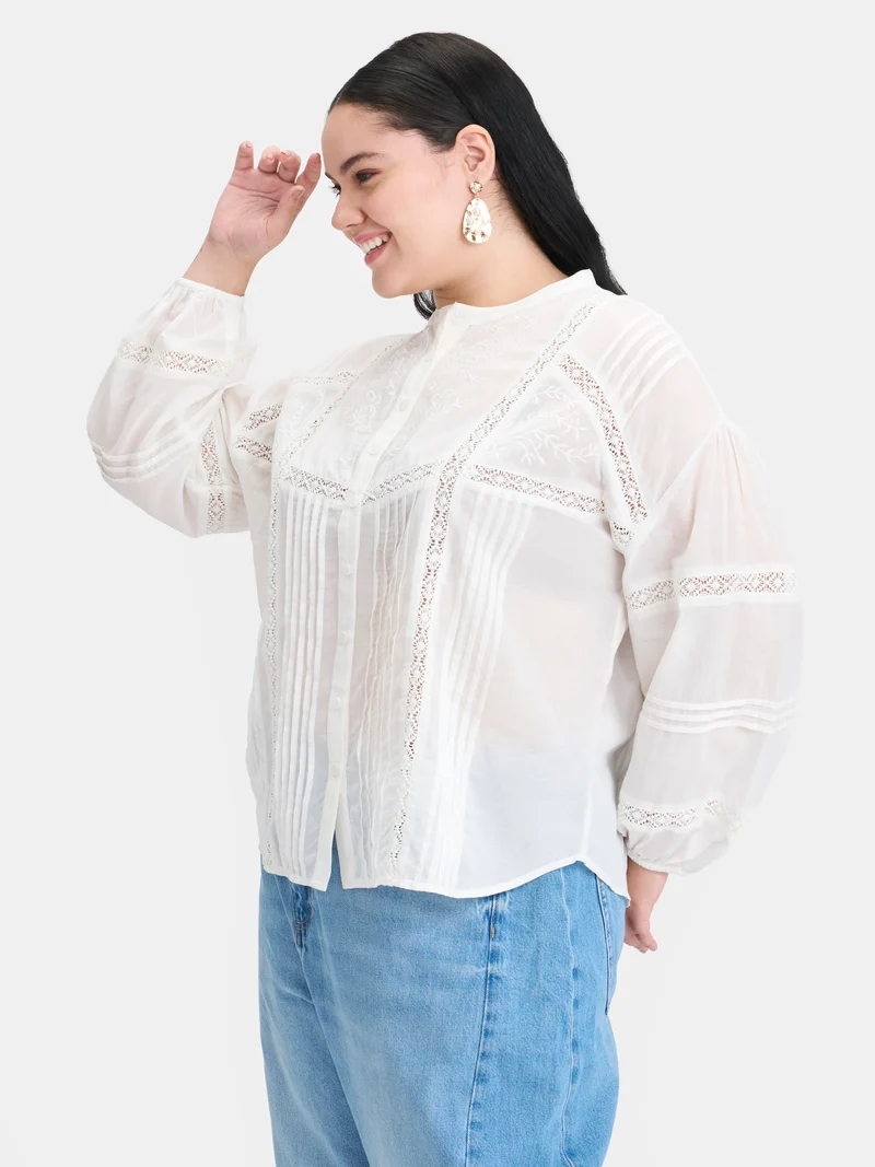 Chiara|Cotton Shirt With Lace And Embroidery